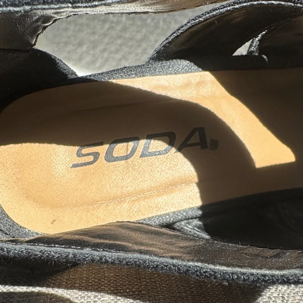 Soda Black Wedge Sandals with Cork Heel